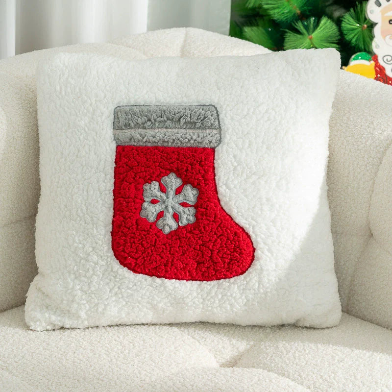 Flannel Embroidered Santa Claus Throw Pillow