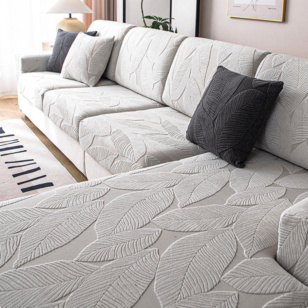 Maliben | Modern Leaf Jacquard Waterproof Anti-Scratch Stretch Full Cover Sofa Cover