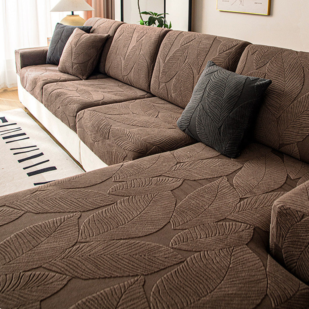 Maliben | Modern Leaf Jacquard Waterproof Anti-Scratch Stretch Full Cover Sofa Cover