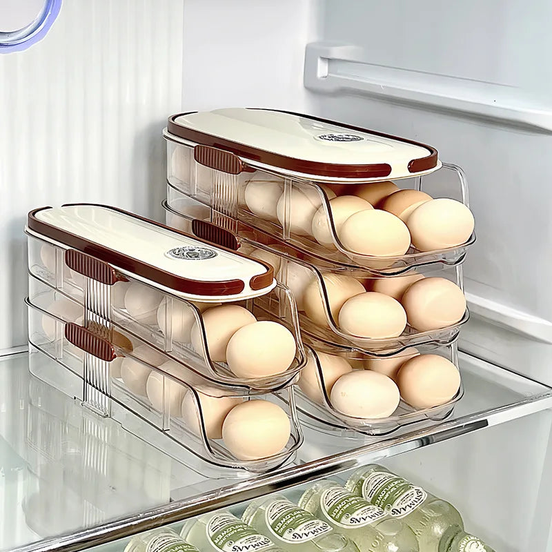 Maliben | Rollegg Max | Automatic Egg Holder For The Refrigerator | Stackable Egg Organizer Made Of Clear Plastic