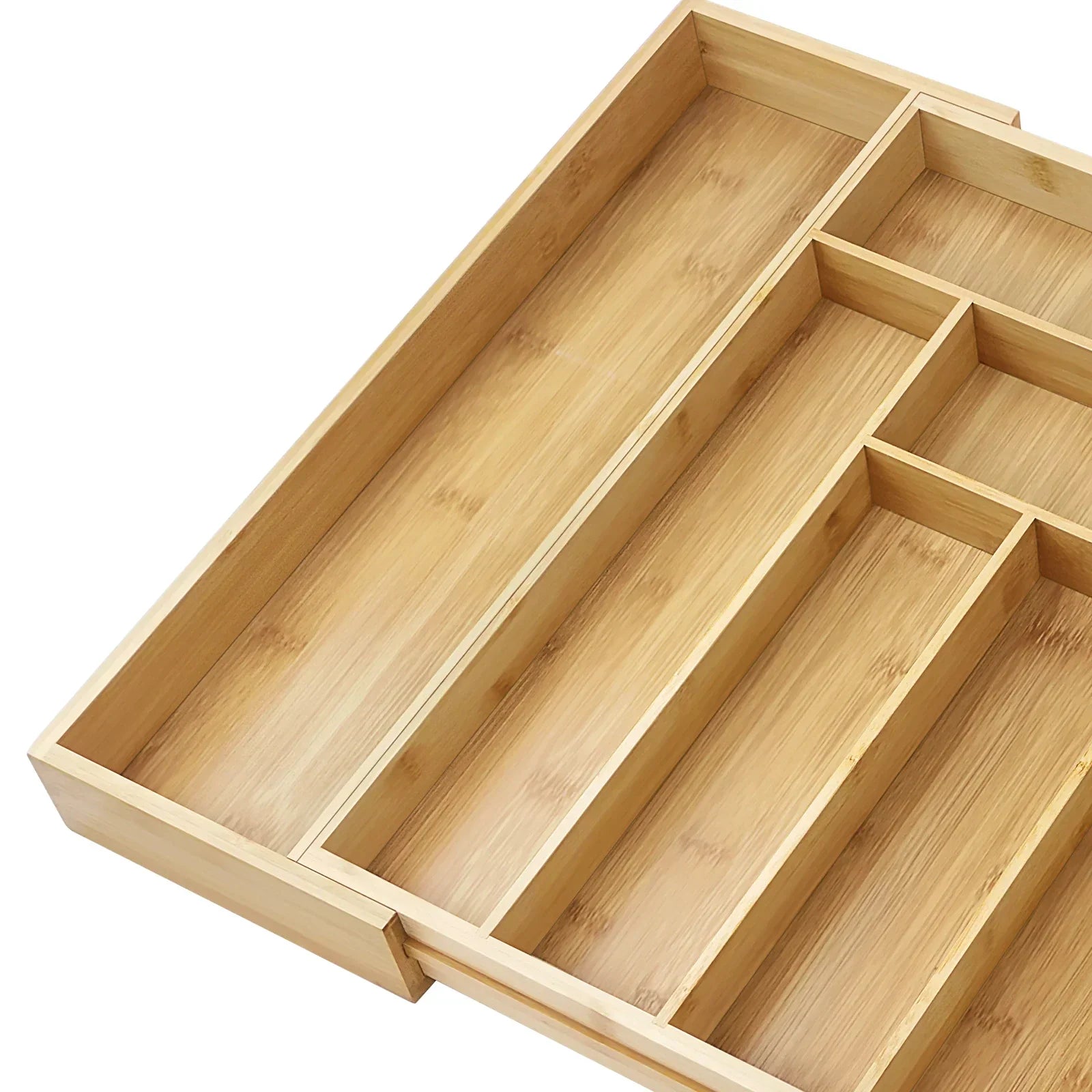 Maliben | Bambusio Cutlery Tray Made Of Bamboo | Expandable 32–52 Cm | 6–8 Compartments | Sustainable Drawer Insert For Kitchen, Bathroom & Office