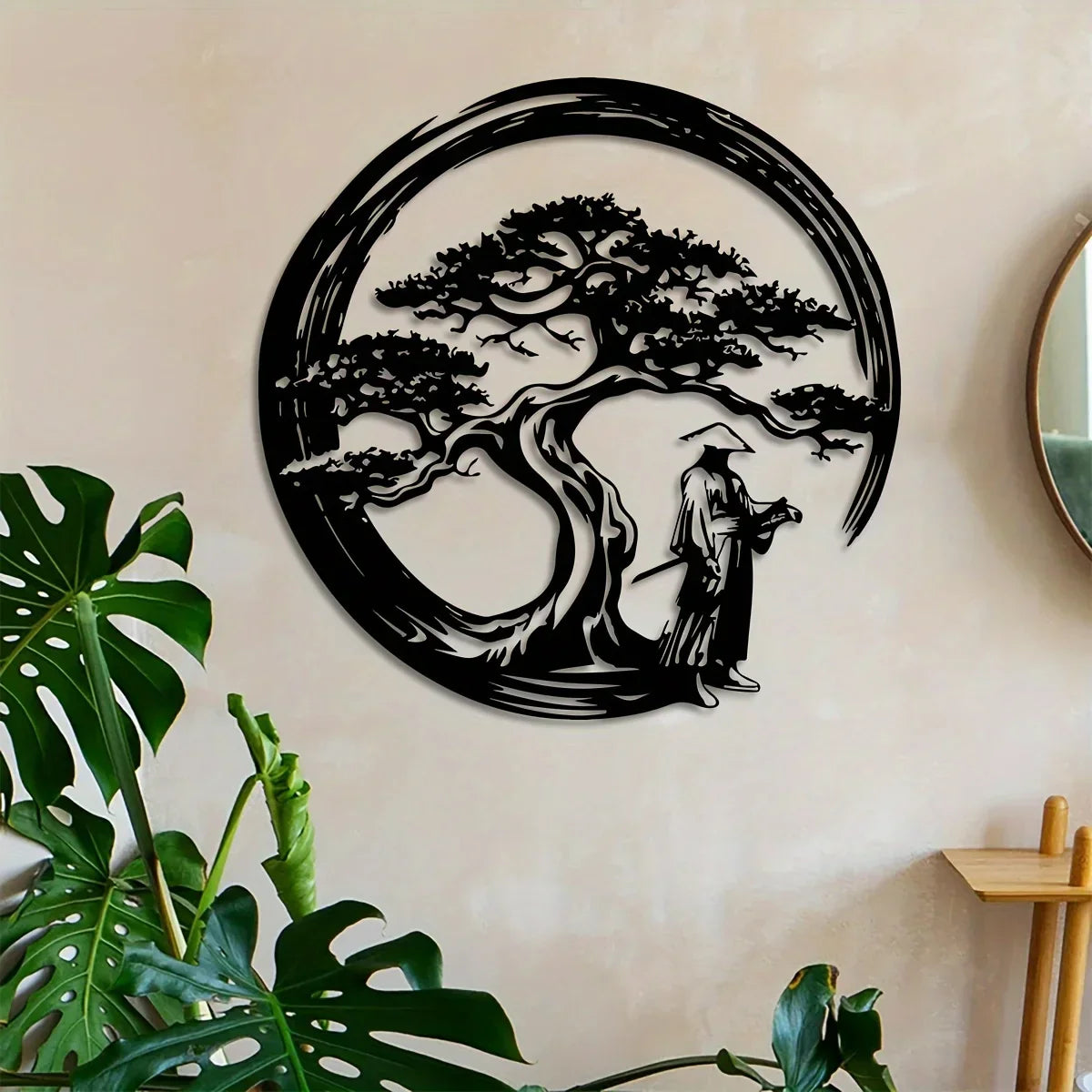 Maliben | Zenora Metal Wall Decor Bonsai | Japanese Design With Torii & Enso | 40 × 40 Cm