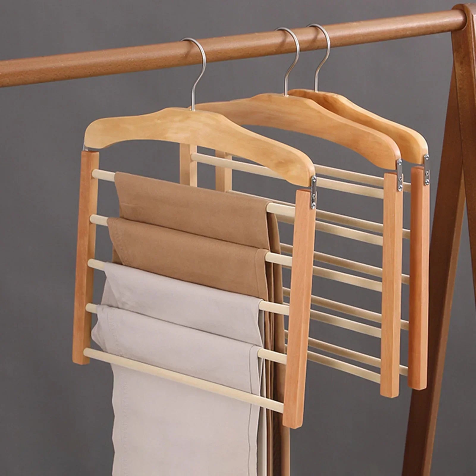 Maliben | Space-Saving Wooden Multi-Pants Hanger