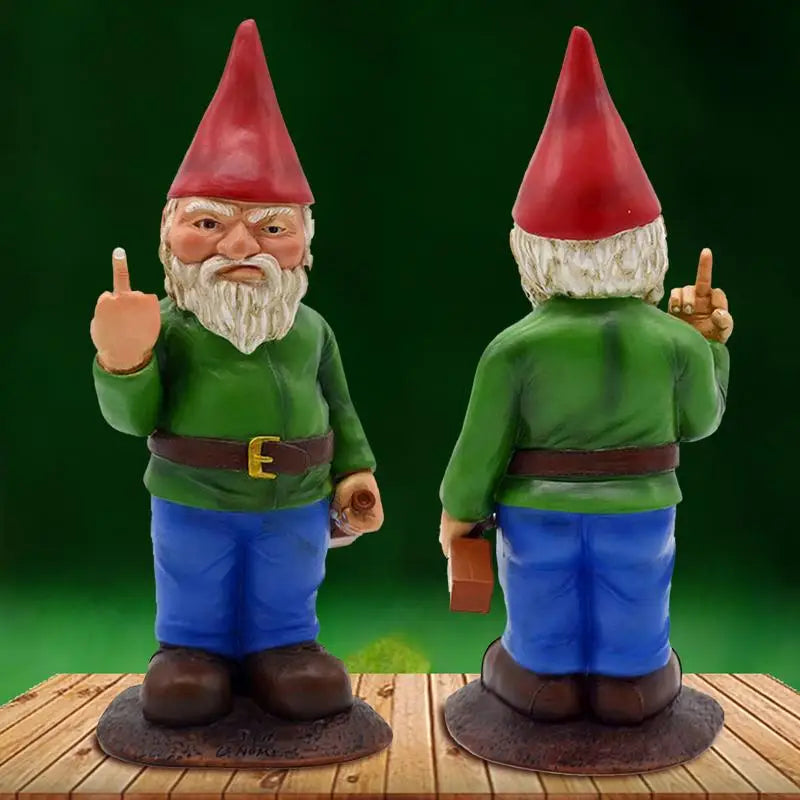 Maliben | Funny Drunk Gnome Figurine With Middle Finger For Garden And Grass Field
