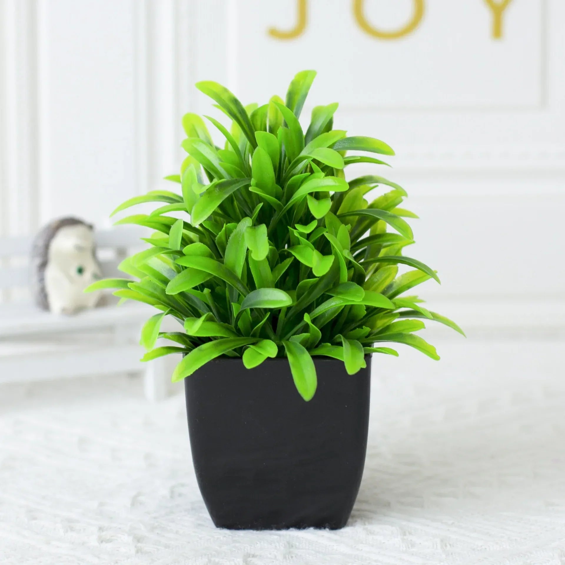 Maliben | Leafora Artificial Eucalyptus Plant In Black Pot | Mini Decorative Plant | For Table, Bathroom & Office