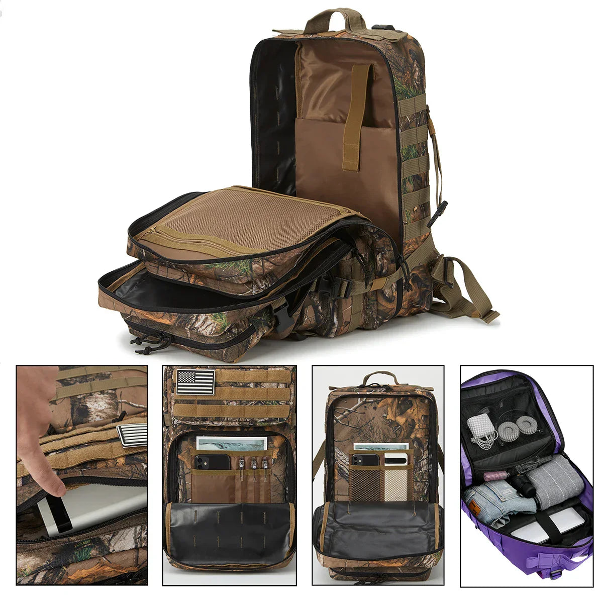 Maliben | Tactico45 45 L Outdoor Rucksack | Molle-System | 3-Day Capacity | Robust & Multifunctional – Black/Khaki/Olive