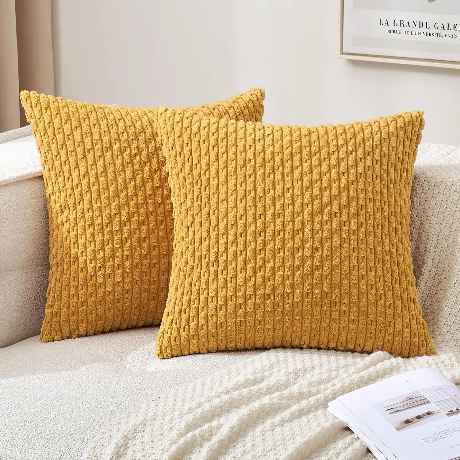 Maliben | Soft Ribbed Velvet Decorative Pillow With Stripes In Boho Style For Sofa And Bed