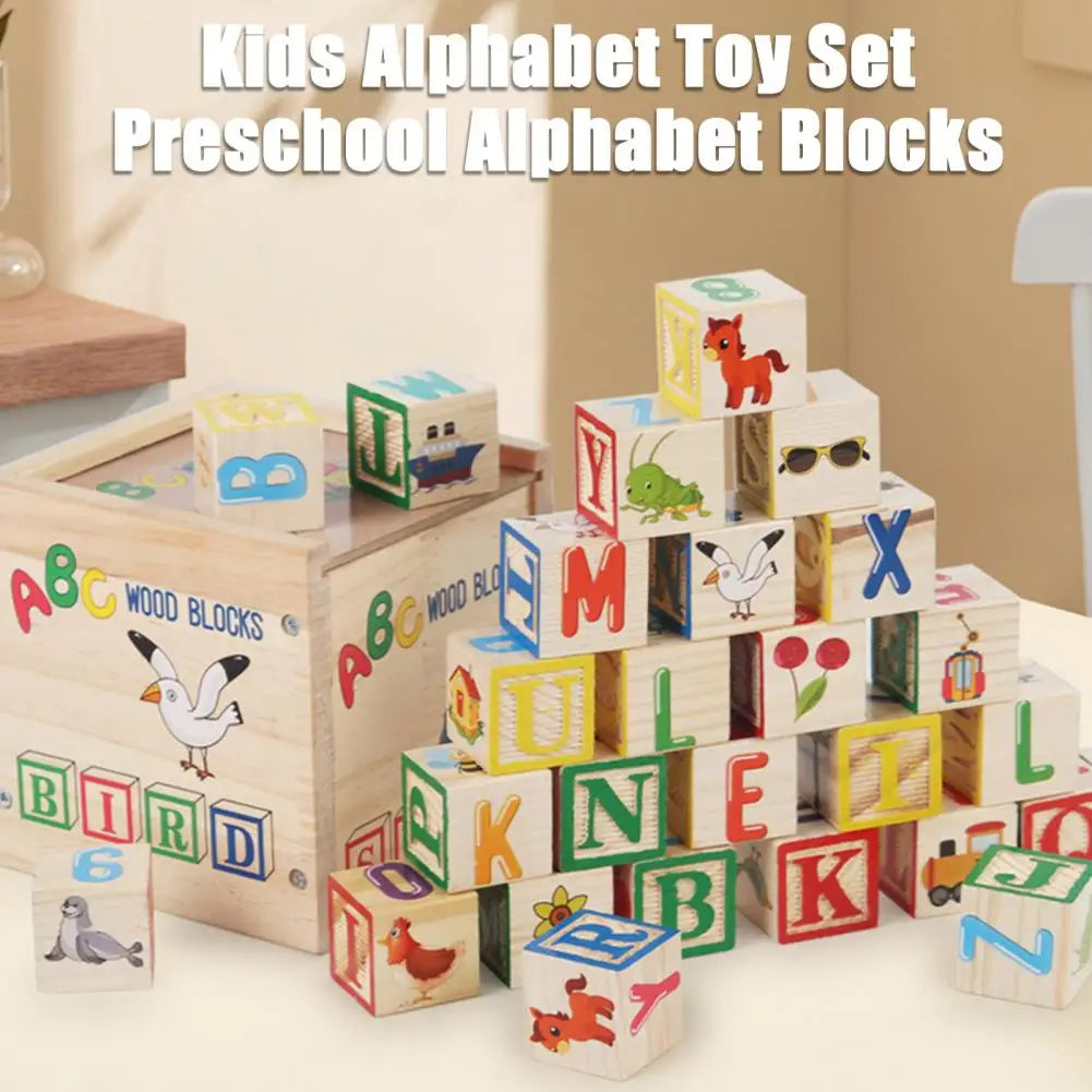 Maliben | Abcstack | Learning And Building - Wooden Alphabet Blocks With Storage Box