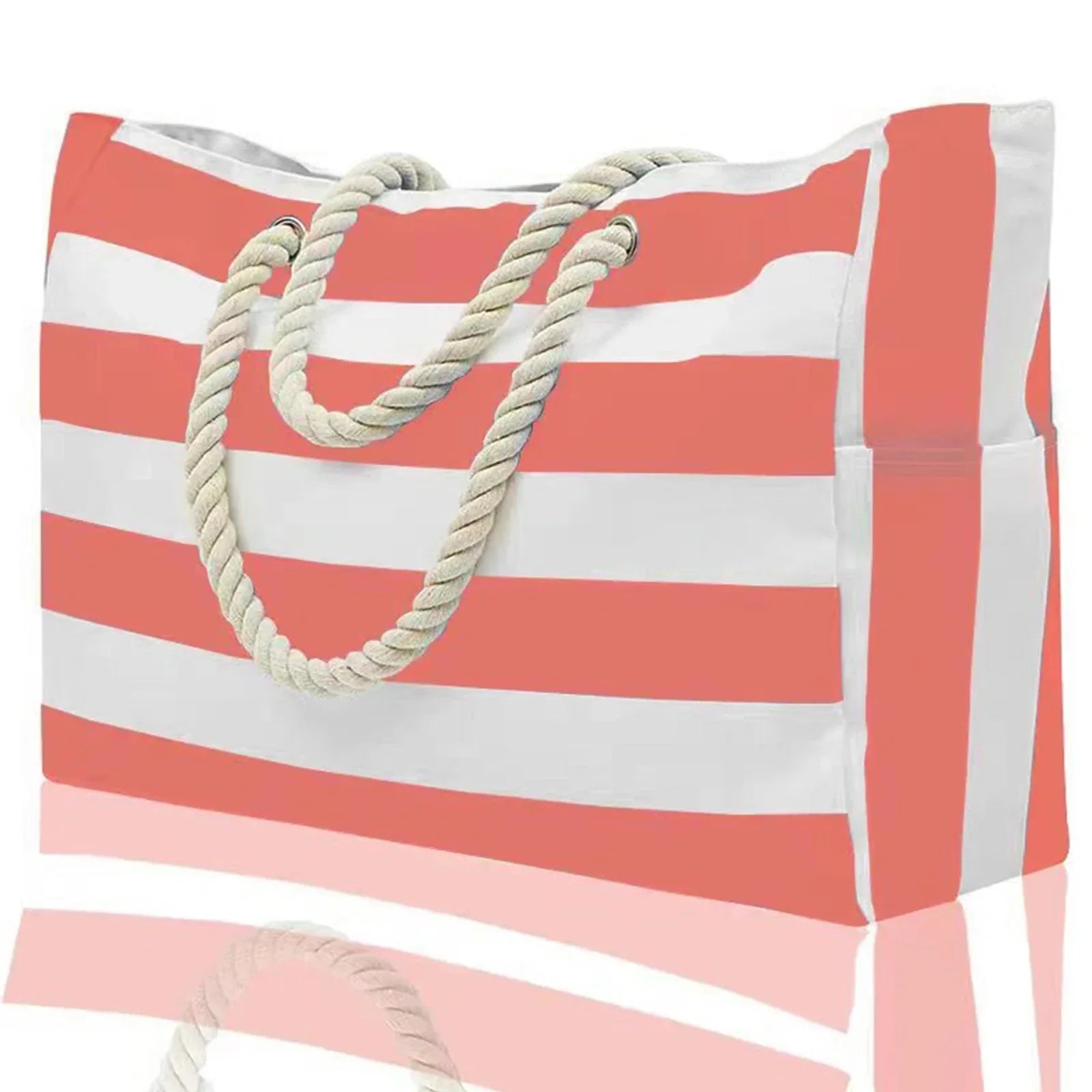 Maliben | Marivalis Striped Beach Bag With Zipper | Foldable & Waterproof | Sand Resistant Canvas | For Travel & Vacation