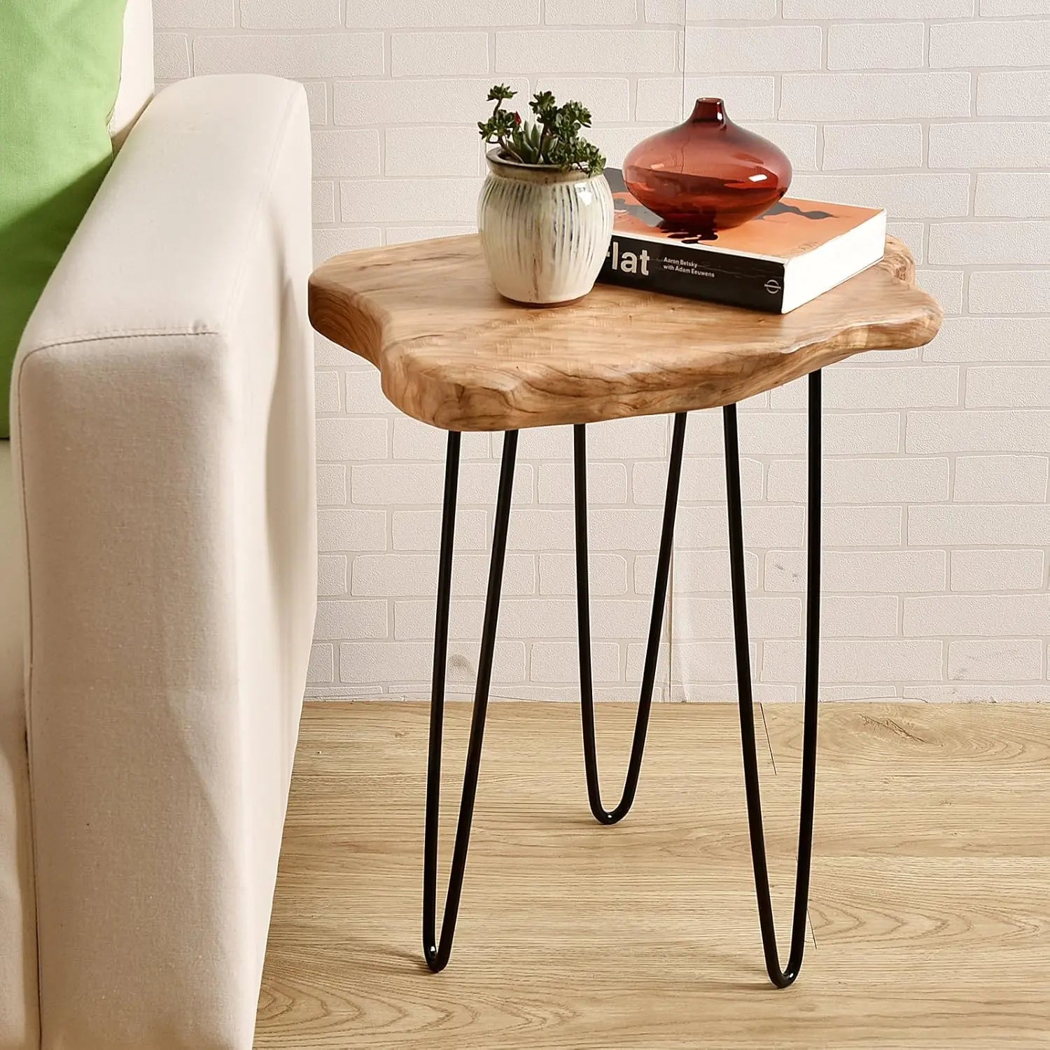 Maliben | Wooden Side Table With Natural Edge Nightstand Plant Stand