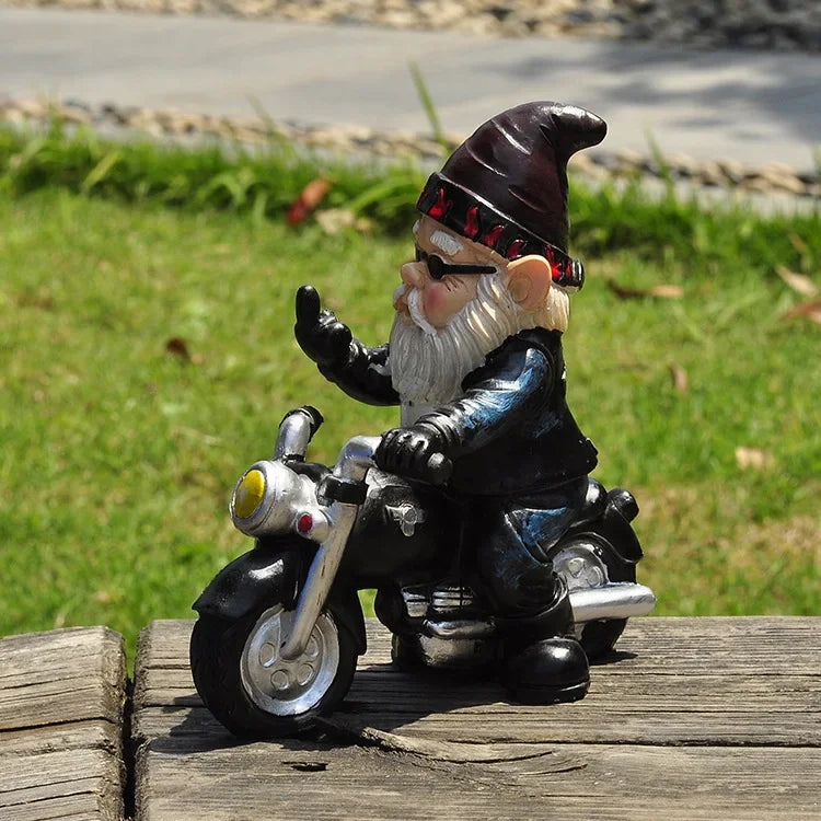 Maliben | Gnome On Motorcycle Resin Figure For Garden