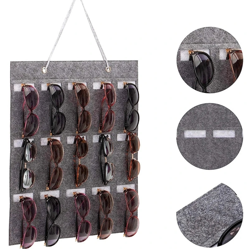 Maliben | Glasspace Organizer | Wall-Mounted Glasses Holder | Foldable Sunglasses Storage Bag | Space-Saving & Dustproof | 42 × 38 Cm