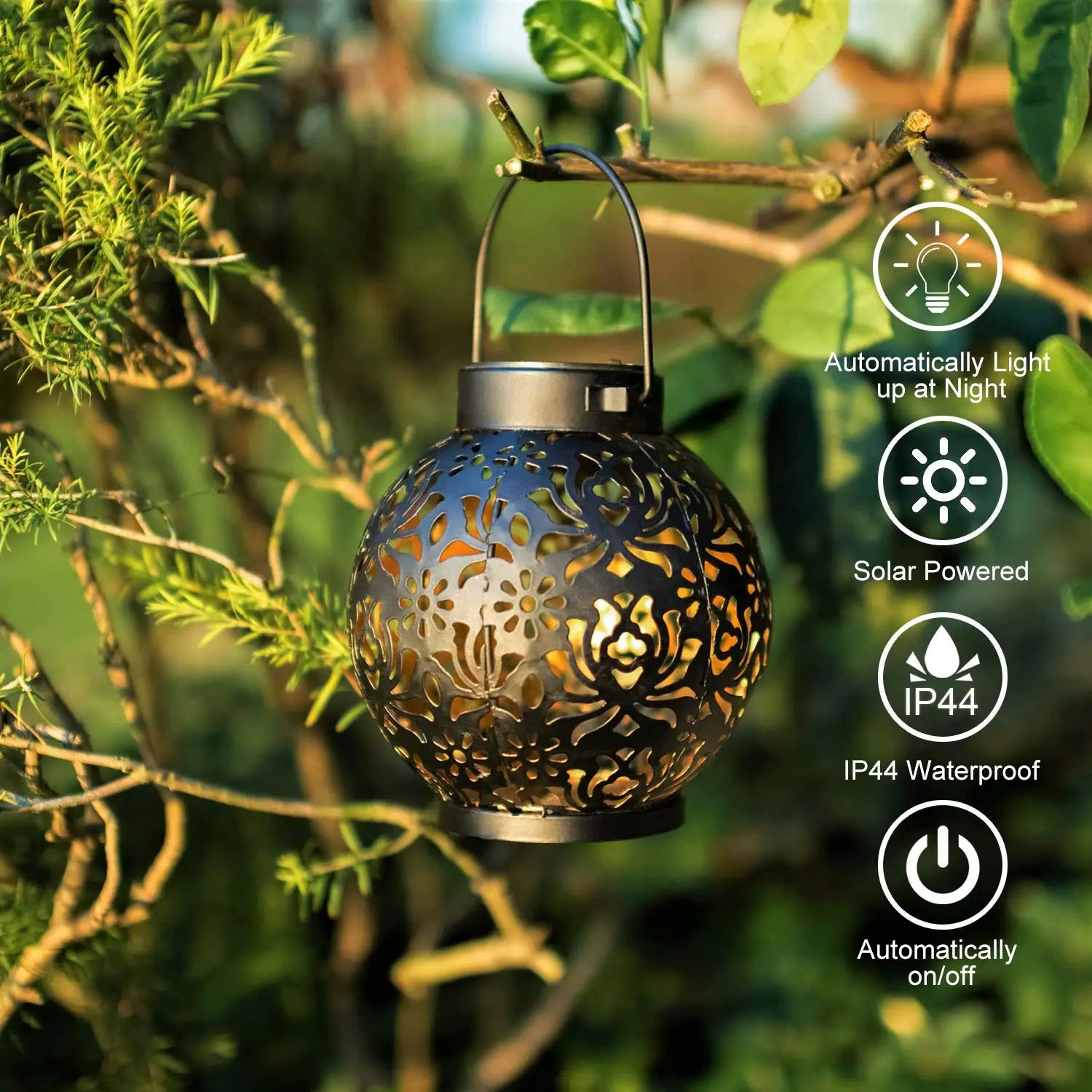 Maliben | Solivanta Light Art Solar Garden Hanging Lantern | Iron Art With Projection Effect | Waterproof | For Tree, Balcony & Terrace