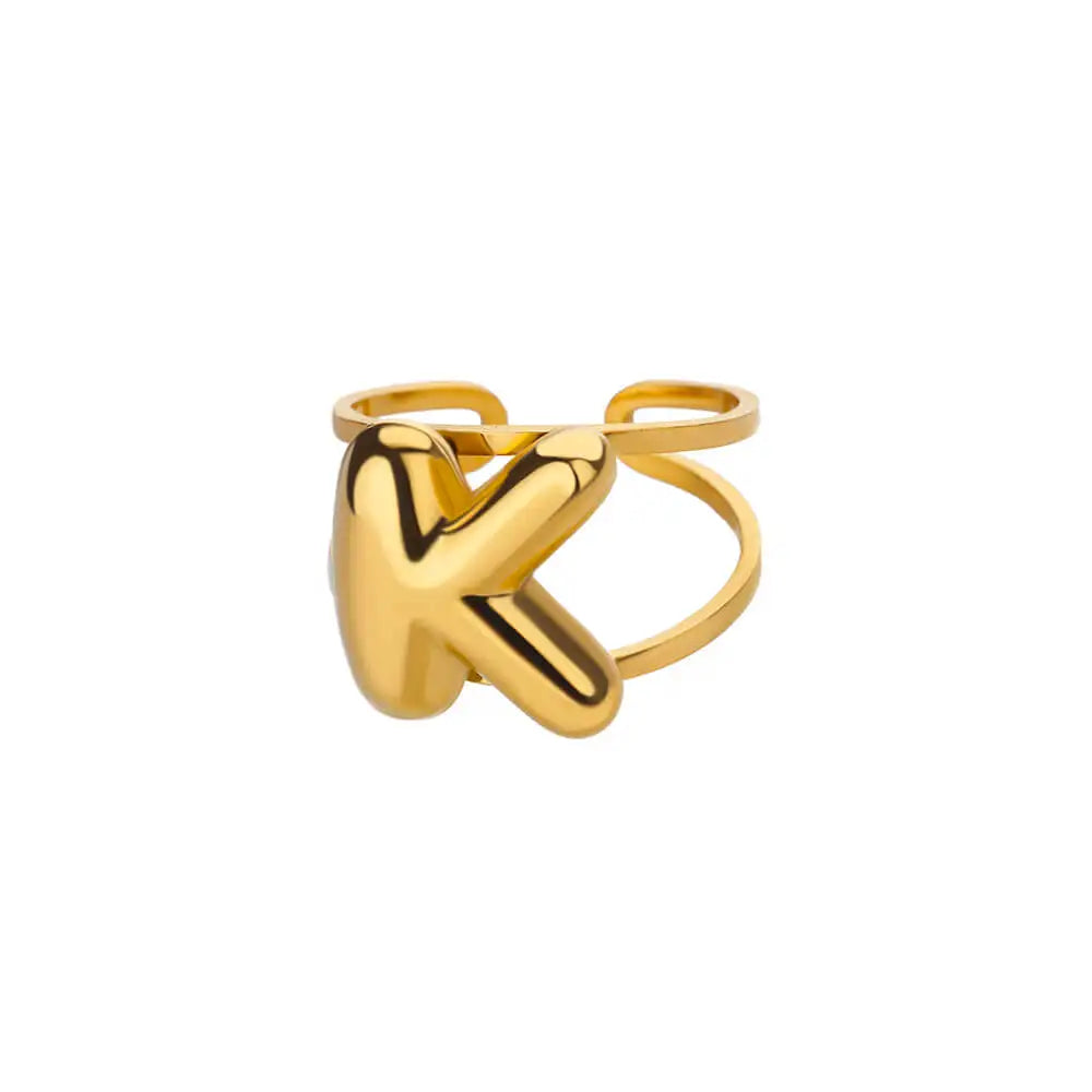 Maliben | Adjustable Open Band Bubble Letter Initial Ring
