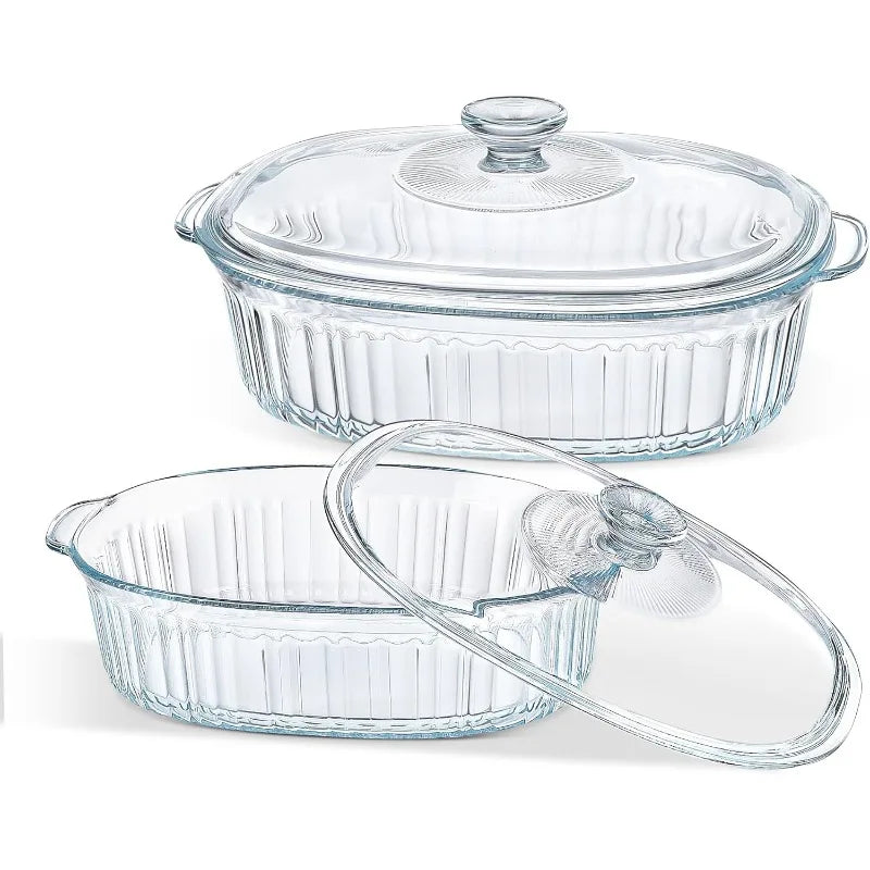 Maliben | 4-piece Glass Bakeware Set with 2 Bakeware Dishes with Glass Lids, 1.9 Qt and 3 Qt
