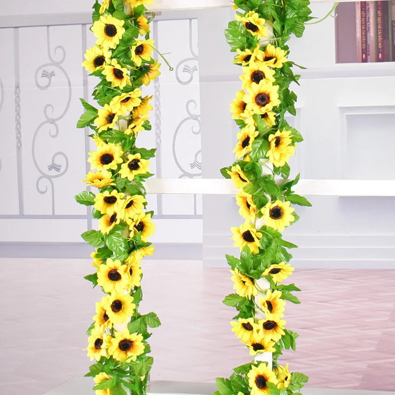 Maliben | Floraviva Sunvine Sunflower Garland Artificial | 2.6 M Length | 12 Flowers Ø 8 Cm | For Wedding, Balcony & Diy Decor