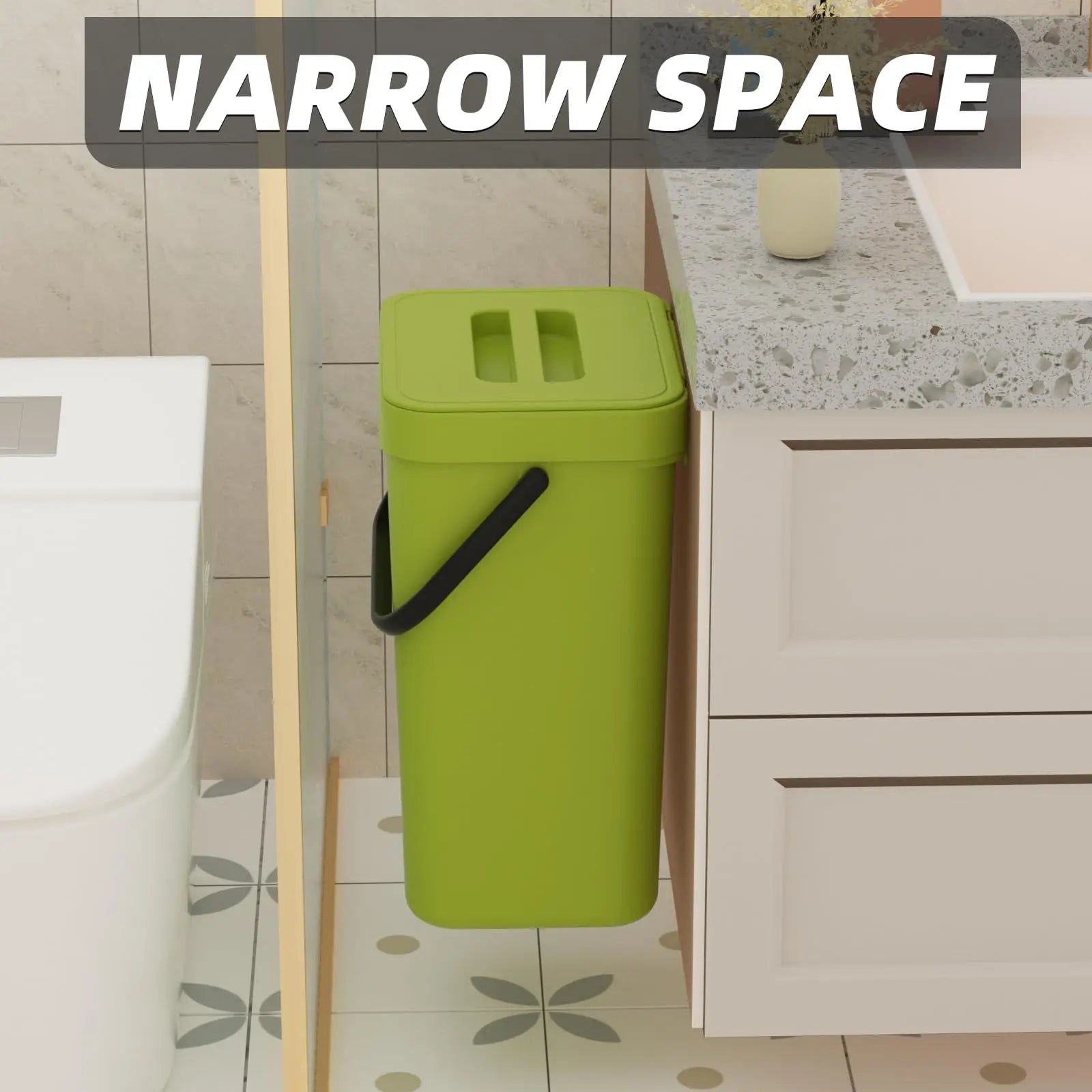 Maliben | Binova Mini Trash Can | With Lid | Hanging & Wall Mounted | Compact & Odor Blocking | For Kitchen, Bathroom & Office