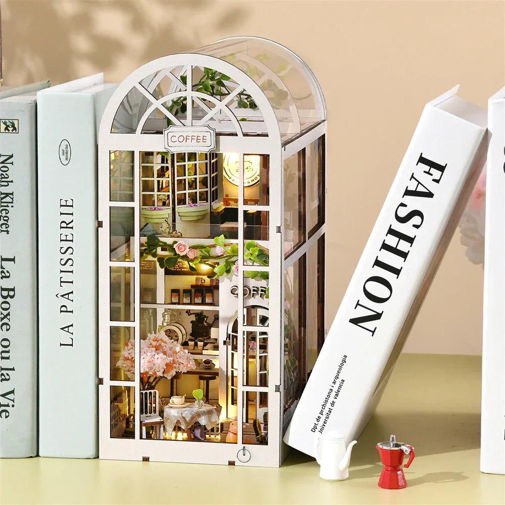 Maliben | Solecaffè Diy Book Nook | Miniature Coffee House 3d Wood Kit | With Led Lighting | Creative Bookshelf Diorama & Gift Idea