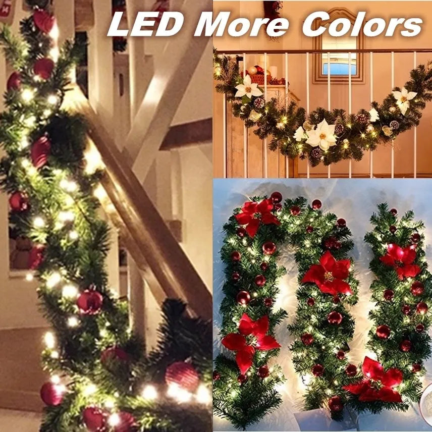 Maliben | LuMinarae | Christmas Garland 2.7 m | With Led Lighting & Fir Branches | For Fireplace, Staircase Railing & Door Decoration | 5 Colors