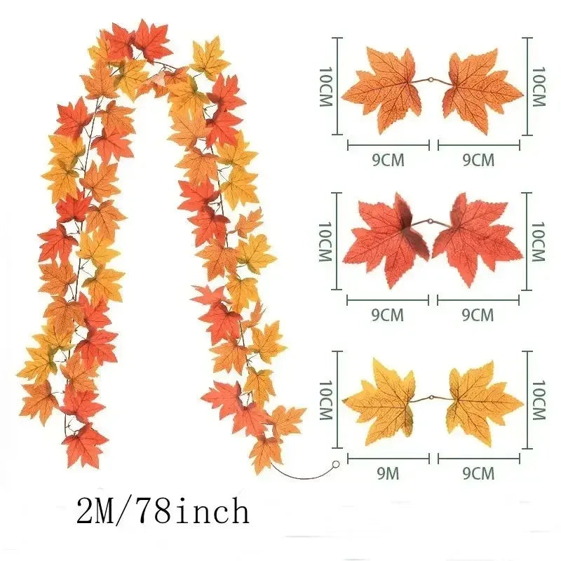 Maliben | Aurelia Autumn Wreath | Artificial Maple Leaf Garland | 200 Cm | Decor For Home & Garden