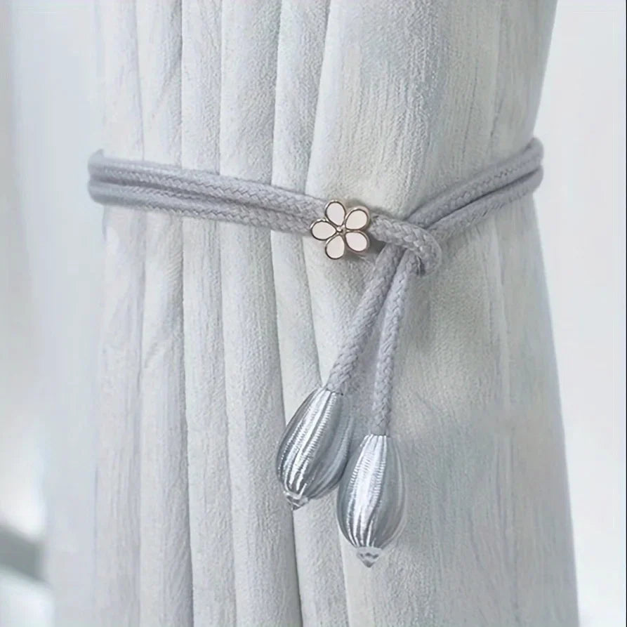 Maliben | Floravia Curtain Holders 2-Piece Set | Adjustable Without Drilling | With Flower Buckle | Elegant Home Accessory