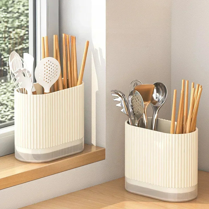 Maliben | Cutlery Organizer Duo | Wall-Mountable Cutlery Holder | No Drilling | Draining Function | 16.5 × 8.5 × 12.5 Cm