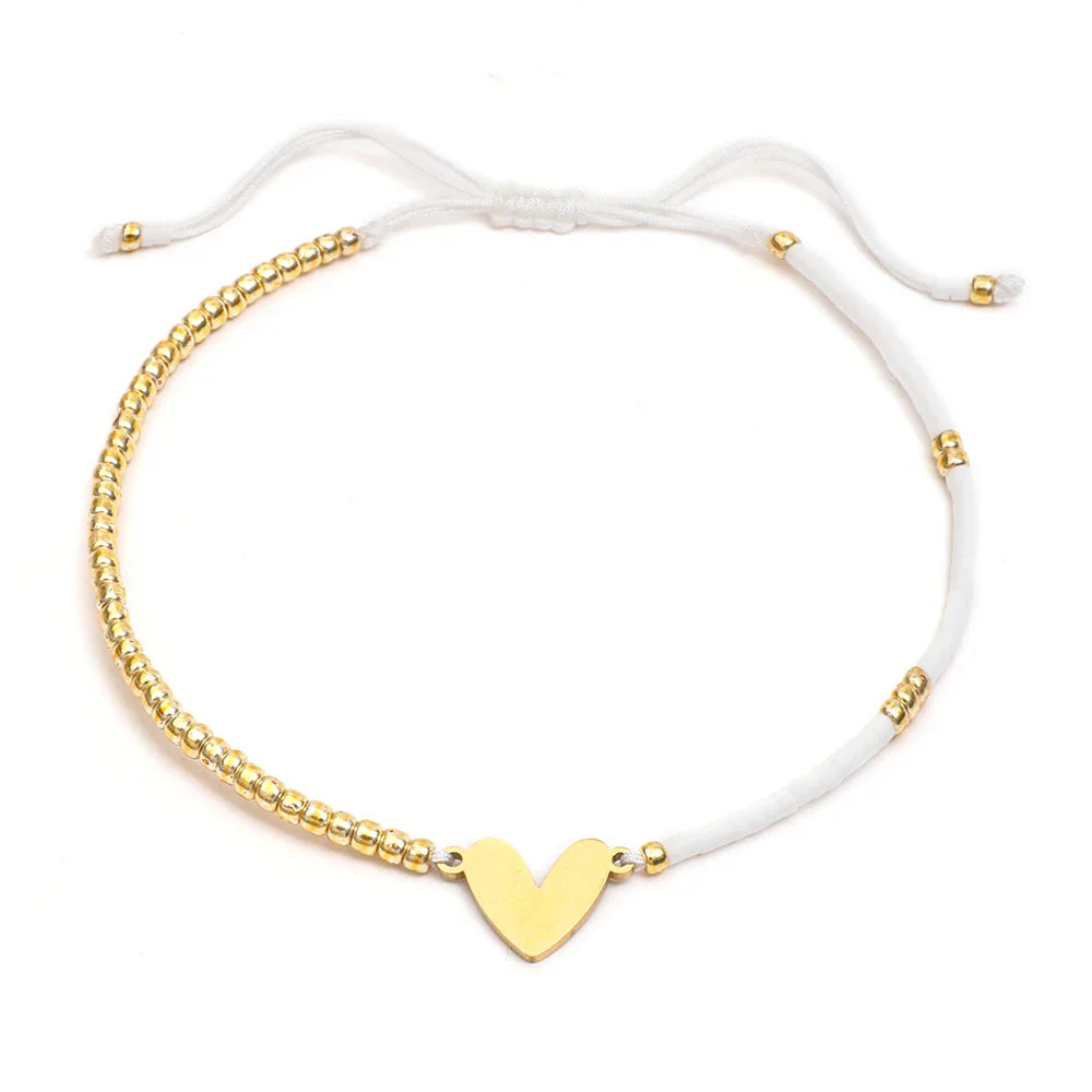 Maliben | Adjustable Dainty Beaded Flat Heart Bracelet