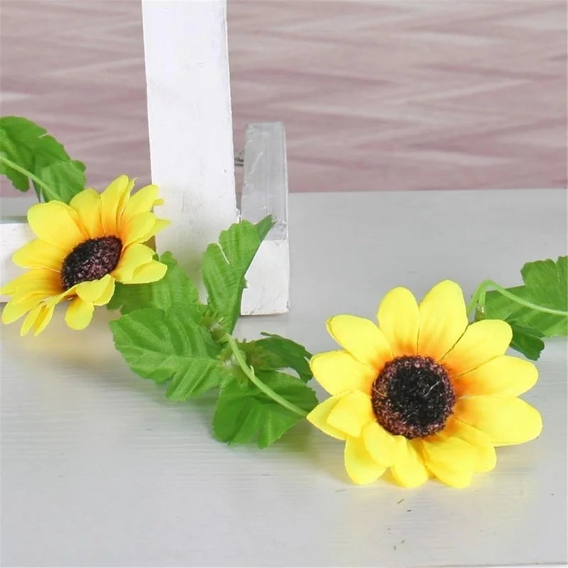 Maliben | Floraviva Sunvine Sunflower Garland Artificial | 2.6 M Length | 12 Flowers Ø 8 Cm | For Wedding, Balcony & Diy Decor