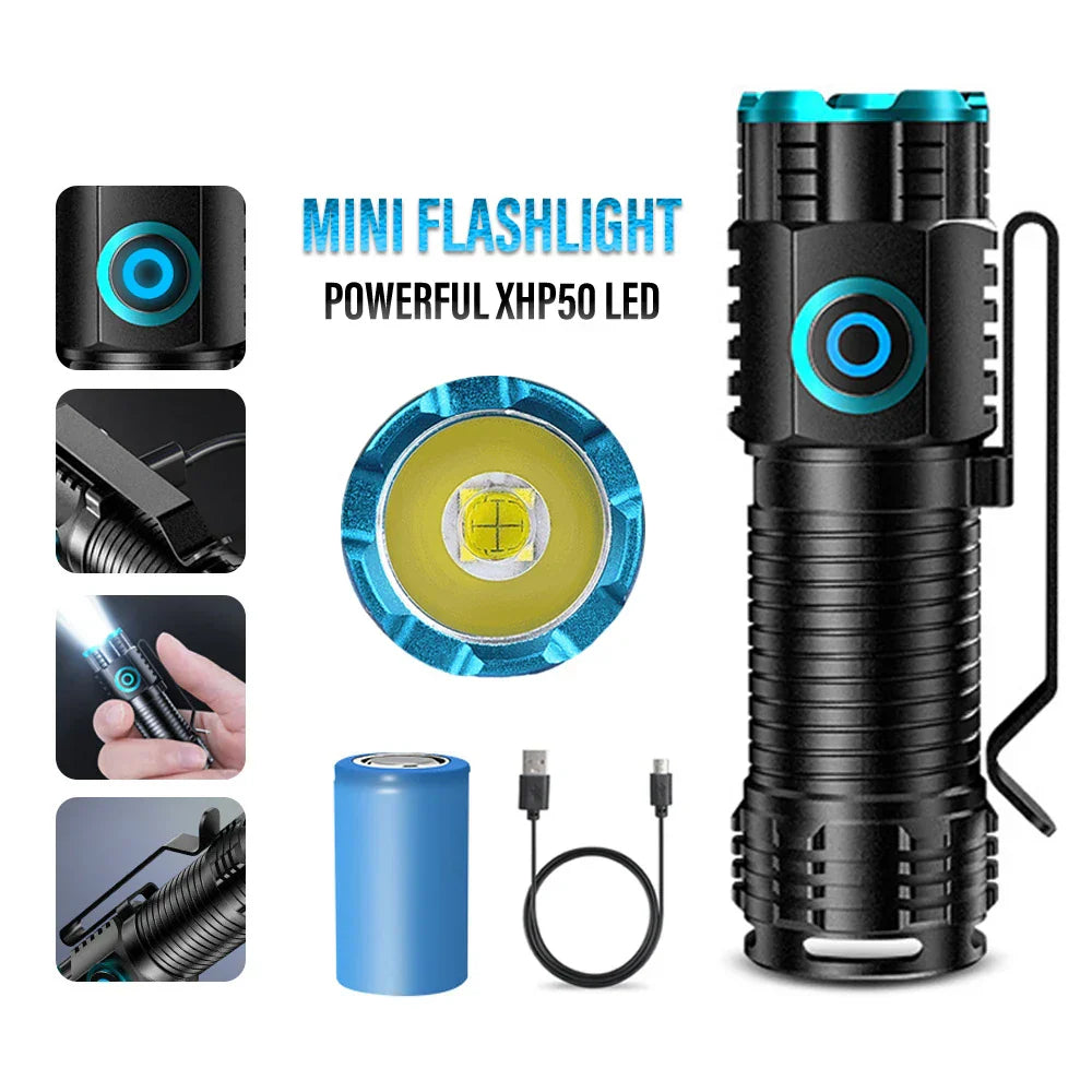 Maliben | Led Flashlight Lumixpro S-359 | Mini Xhp50 | Magnetic & Rechargeable | 1000 Lumens | Usb & Clip Function