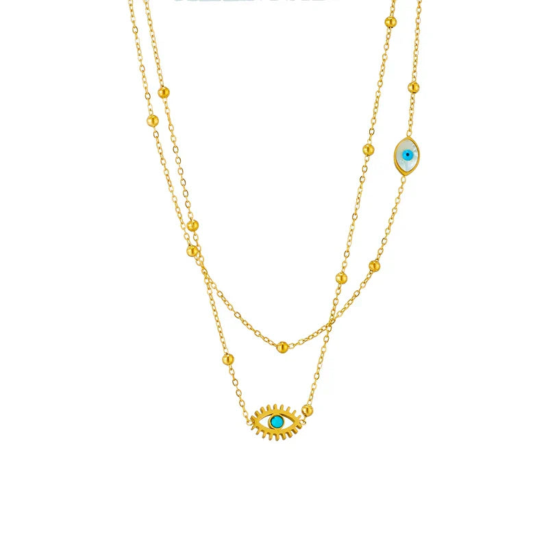 Maliben | Dainty Satellite Chain Evil Eye Necklace Stack