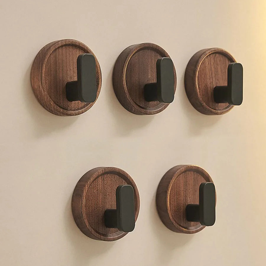 Maliben | Self-Adhesive Wooden Wall Hooks Nordiva Woodcircle | Walnut Wood | Decorative Hook For Keys, Towels & Clothing | Bathroom, Kitchen & Hallway