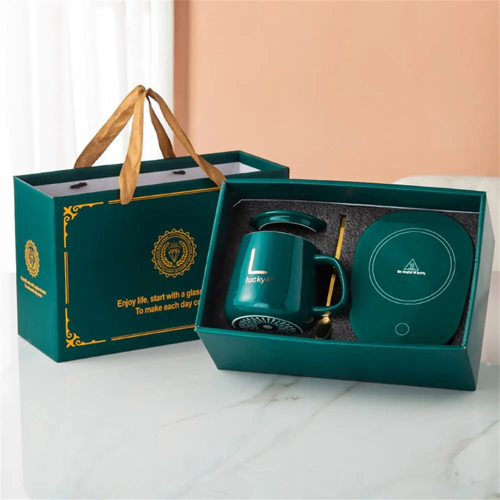 Maliben | Smart Ceramic Mug Heater Cup Coaster Warmer Thermostat Coffee Heating Electric Mug Set Milk Tea Heating Water Home Office Gift