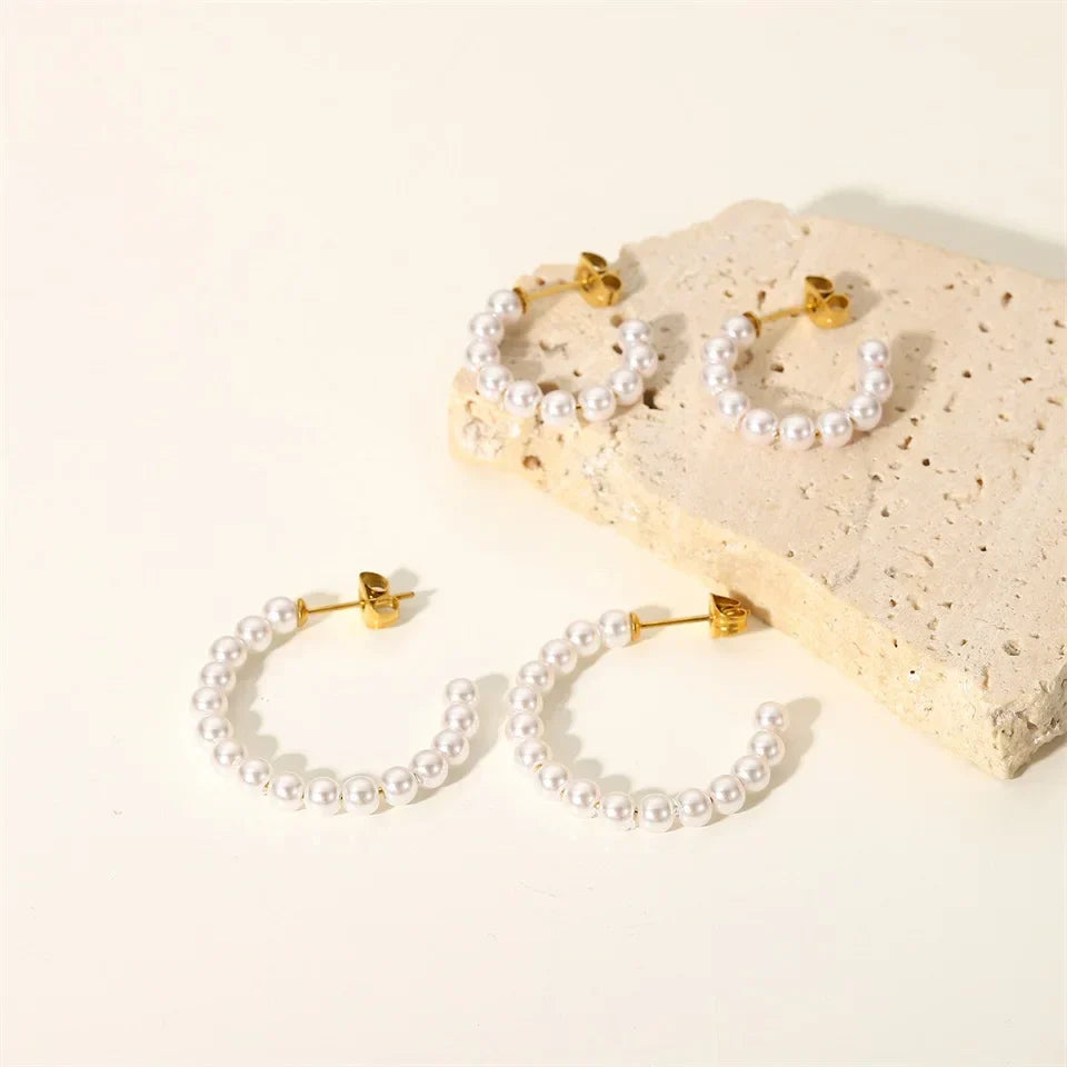 Maliben | Elegant C Hoop Pearl Earrings