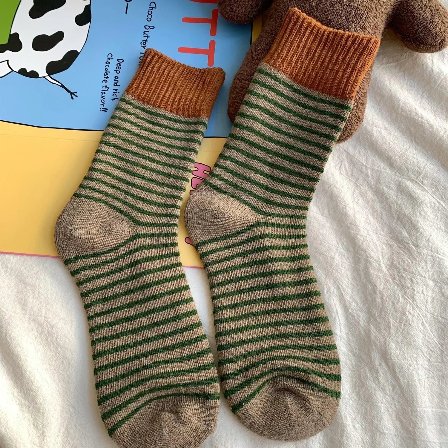 Maliben | Wollherz Women's Wool Socks | Autumn & Winter | Thick & Warm | Ribbed Design | Solid & Stripes