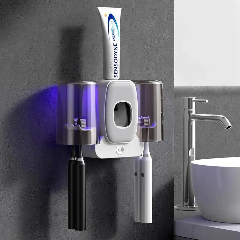 Maliben | Uv Toothbrush Holder Purebrush Uv | Sterilization With Uv Light | Automatic Toothpaste Dispenser | Wall Mounting Without Drilling
