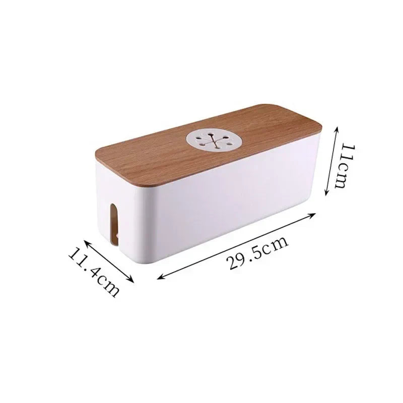 Maliben | Cable Box Orgawood | Desk Organizer Made Of Wood & Plastic | For Chargers, Cables & Accessories | 29.5×11.4×11 Cm