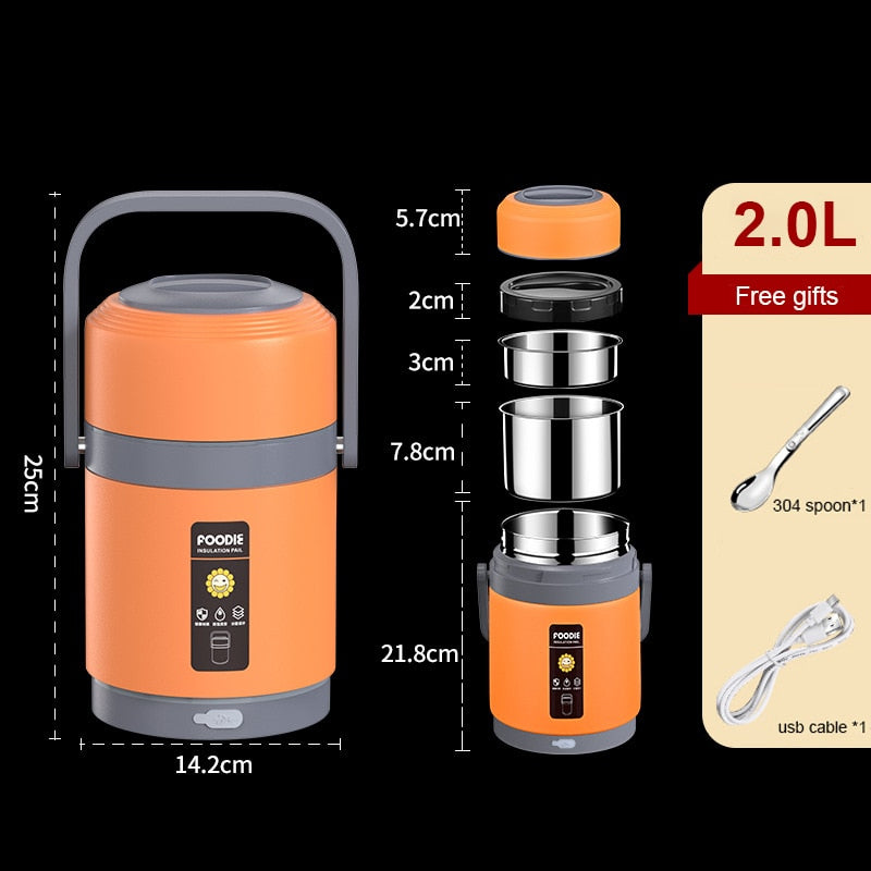 Maliben | Usb Heated Stainless Steel Food Warmer Lunch Box