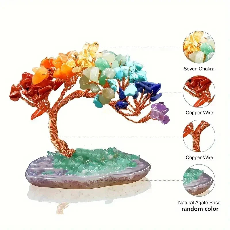 Maliben | Crystal Tree Auroratree | Natural Gemstones | Agate Base & Copper Wire | Feng Shui Lucky Tree 10 Cm