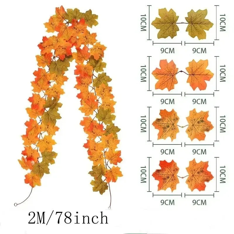 Maliben | Aurelia Autumn Wreath | Artificial Maple Leaf Garland | 200 Cm | Decor For Home & Garden
