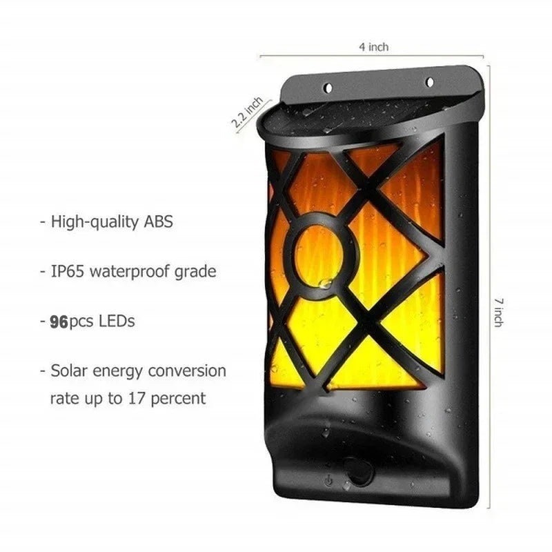Maliben | Solar-Torch Flammaluce | 96 Led Flame Light | Ip65 Waterproof | Garden Wall Lamp With Grid Design