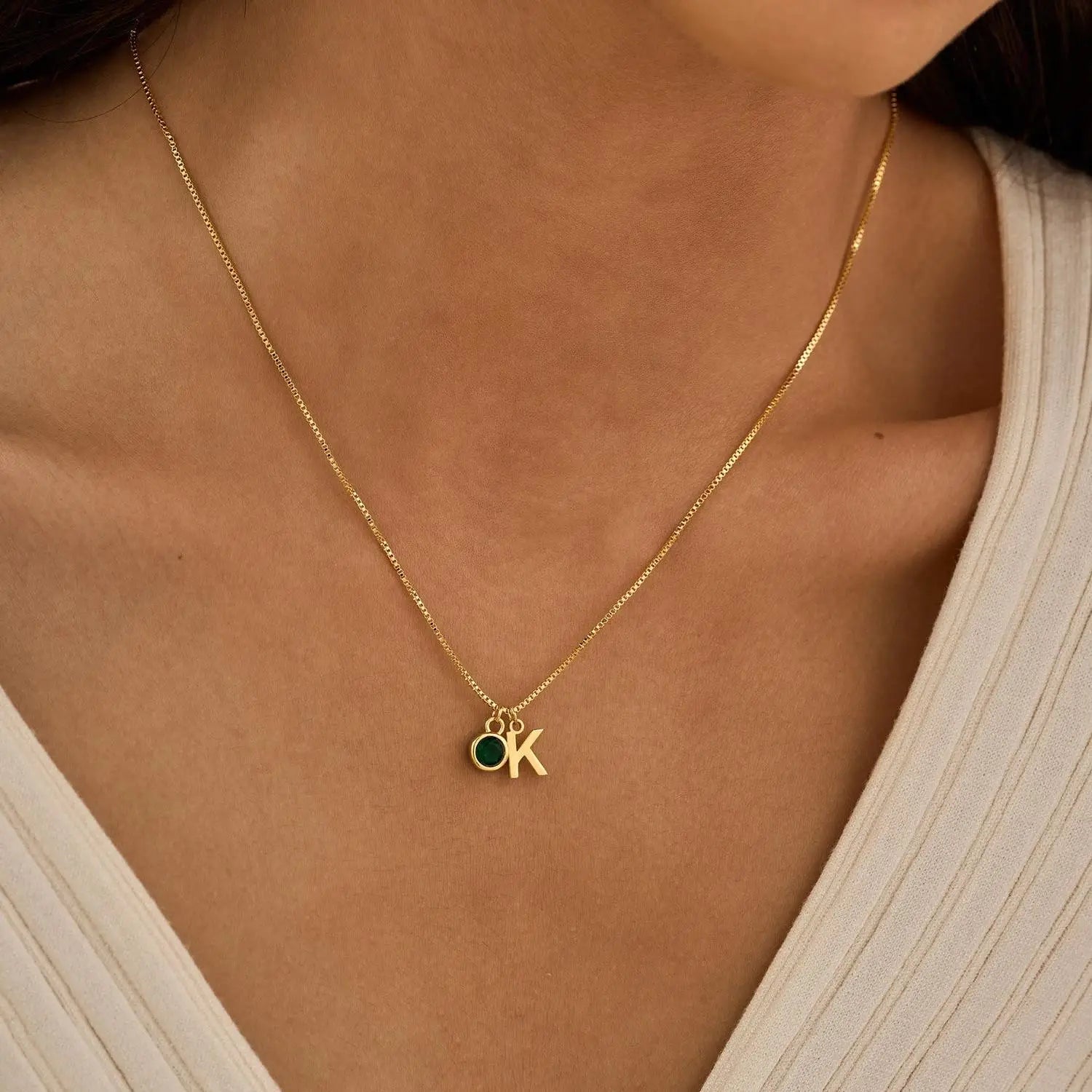 Maliben | Dainty Initial & Birthstone Necklace