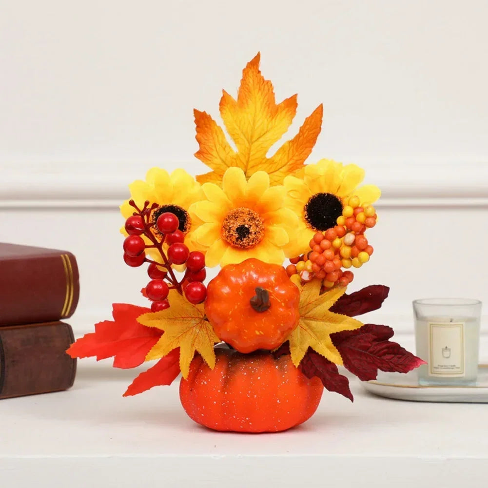 Maliben | Autumn Magic | Decorative Pumpkin With Artificial Flowers | 25–30 Cm | Autumn & Halloween Decor