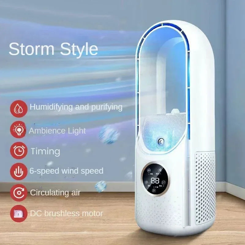 Maliben | Aerocool Breeze Bladeless Fan 2025 | 6 Speeds | Quiet Air Cooler & Humidifier | Usb Connection | For Office & Home