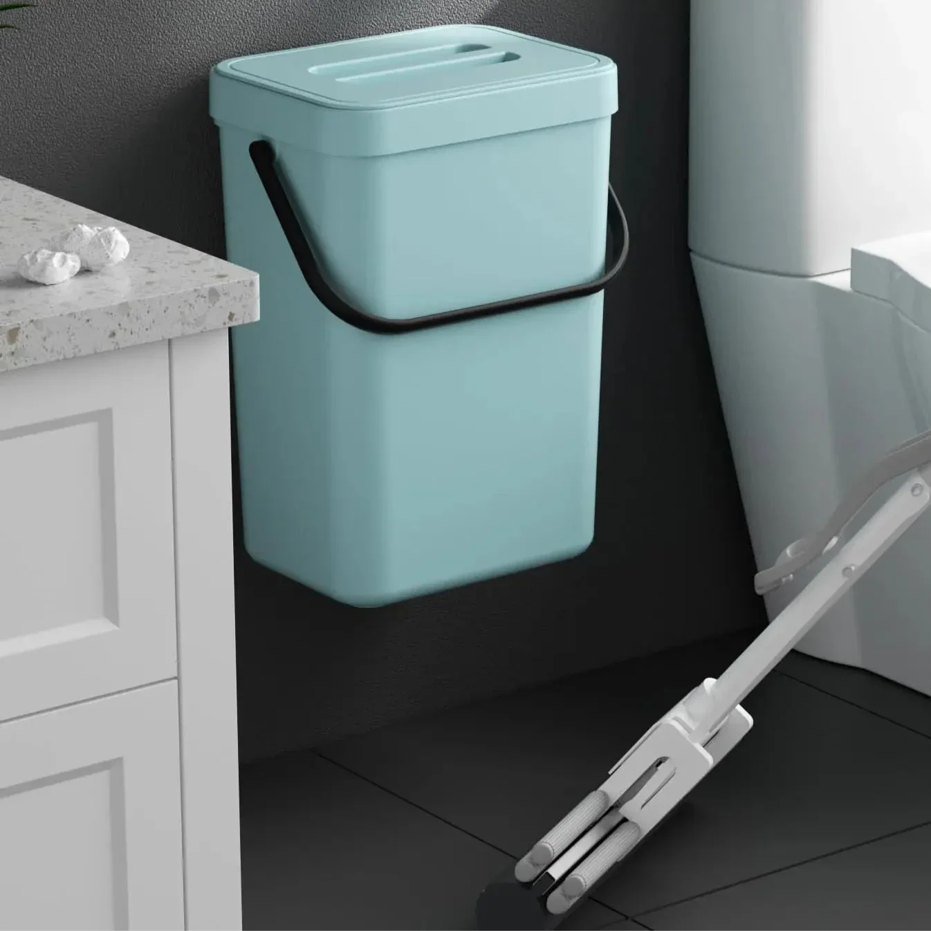 Maliben | Binova Mini Trash Can | With Lid | Hanging & Wall Mounted | Compact & Odor Blocking | For Kitchen, Bathroom & Office