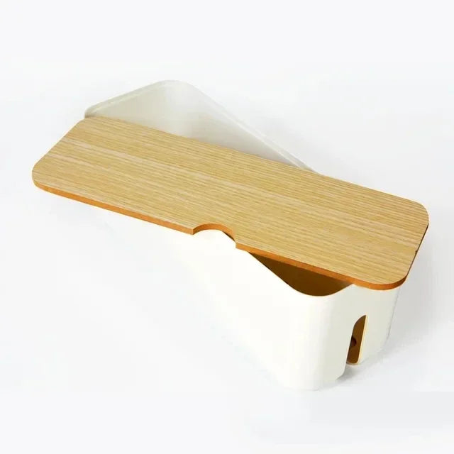 Maliben | Cable Box Orgawood | Desk Organizer Made Of Wood & Plastic | For Chargers, Cables & Accessories | 29.5×11.4×11 Cm