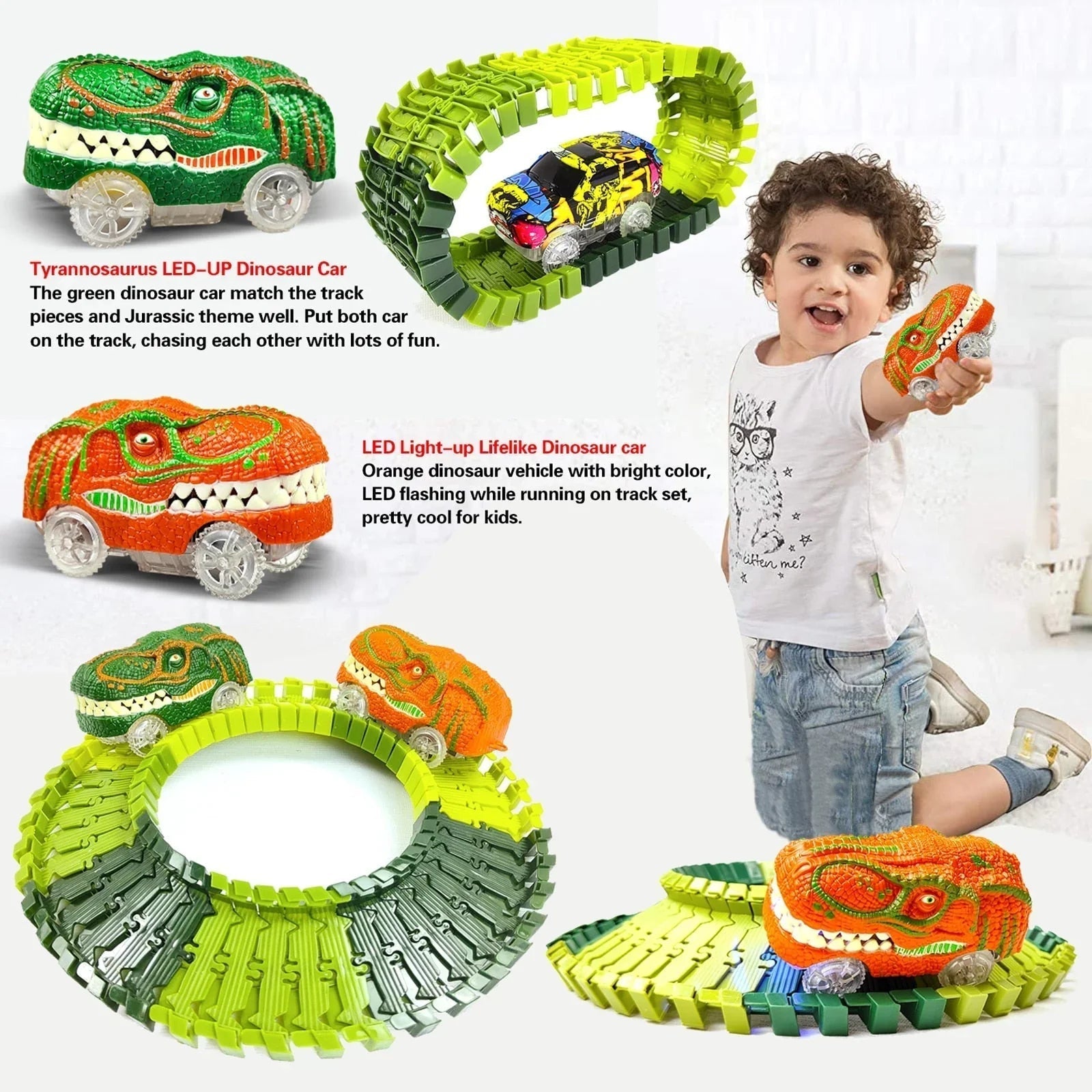 Maliben | Racing Dinosaur Train Set | Imaginative Train Track Set For Unmatched Play Fun - Includes Extra Dino And Train Car