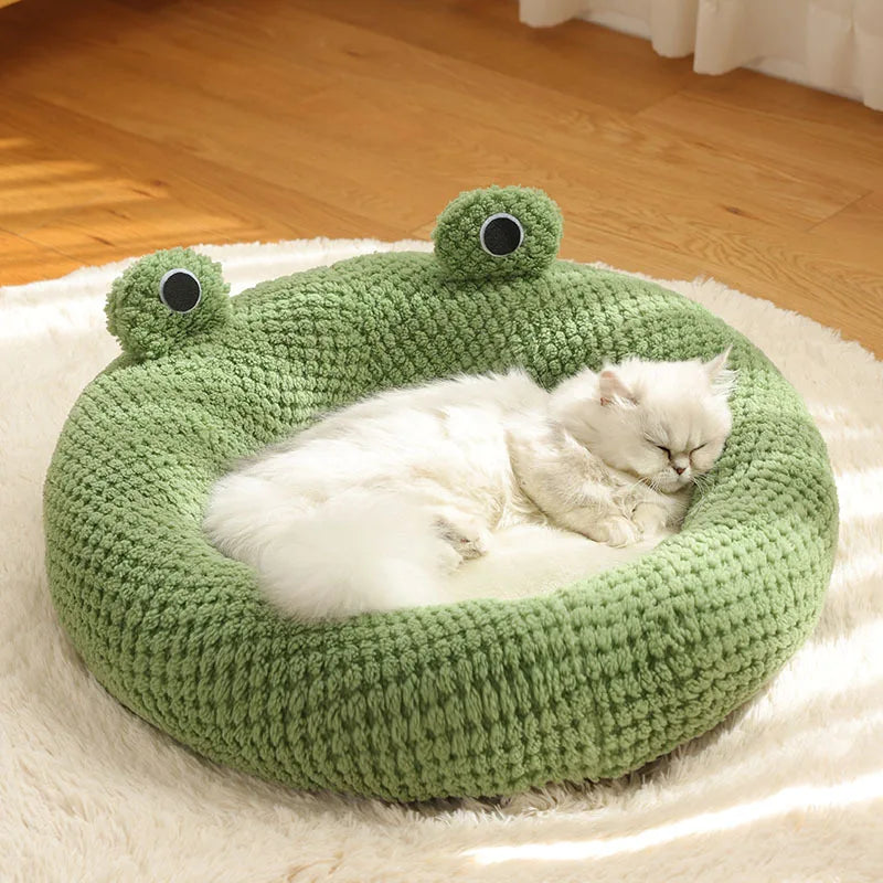 Maliben | Pet Cave Froggihome | Plush Frog Design | Semi-Closed & Round | 40–50 Cm | For Cats & Small Dogs