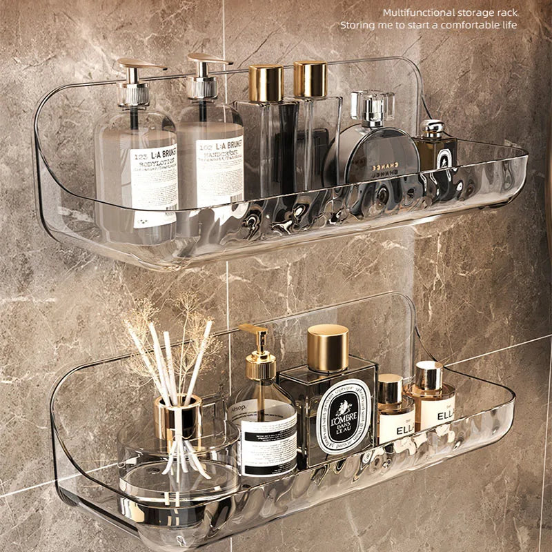 Maliben | Acrylix Pro | Acrylic Bathroom Shelf Without Drilling | Wall Mounted Shower Shelf | Cosmetic & Shampoo Holder | Transparent | 12×9×8 Cm / 24×9×8 Cm