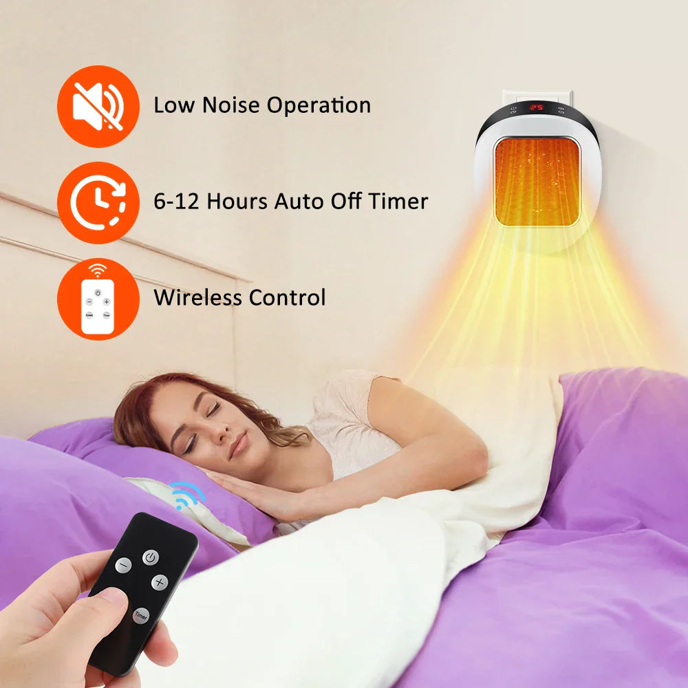 Maliben | Thermolux MIni Wall Heater 600w | Compact Electric Heater With Remote Control | Wall Socket Heater With Thermostat & Timer | Quick Heat in 3 Seconds