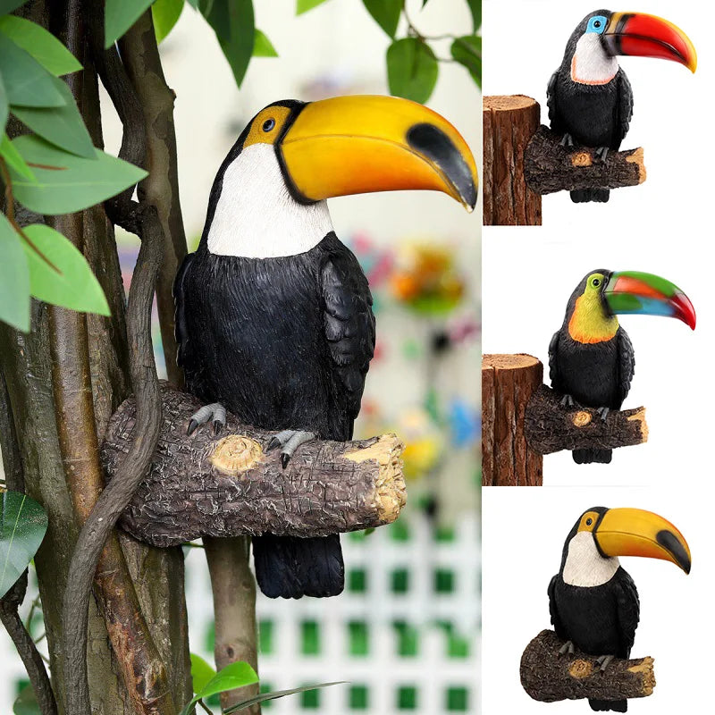 Maliben | Toucan Figure Tropijoy | Hand-Painted Tree Decoration | Hanging Garden Statue Made Of Resin | 29 × 19.3 × 11 Cm